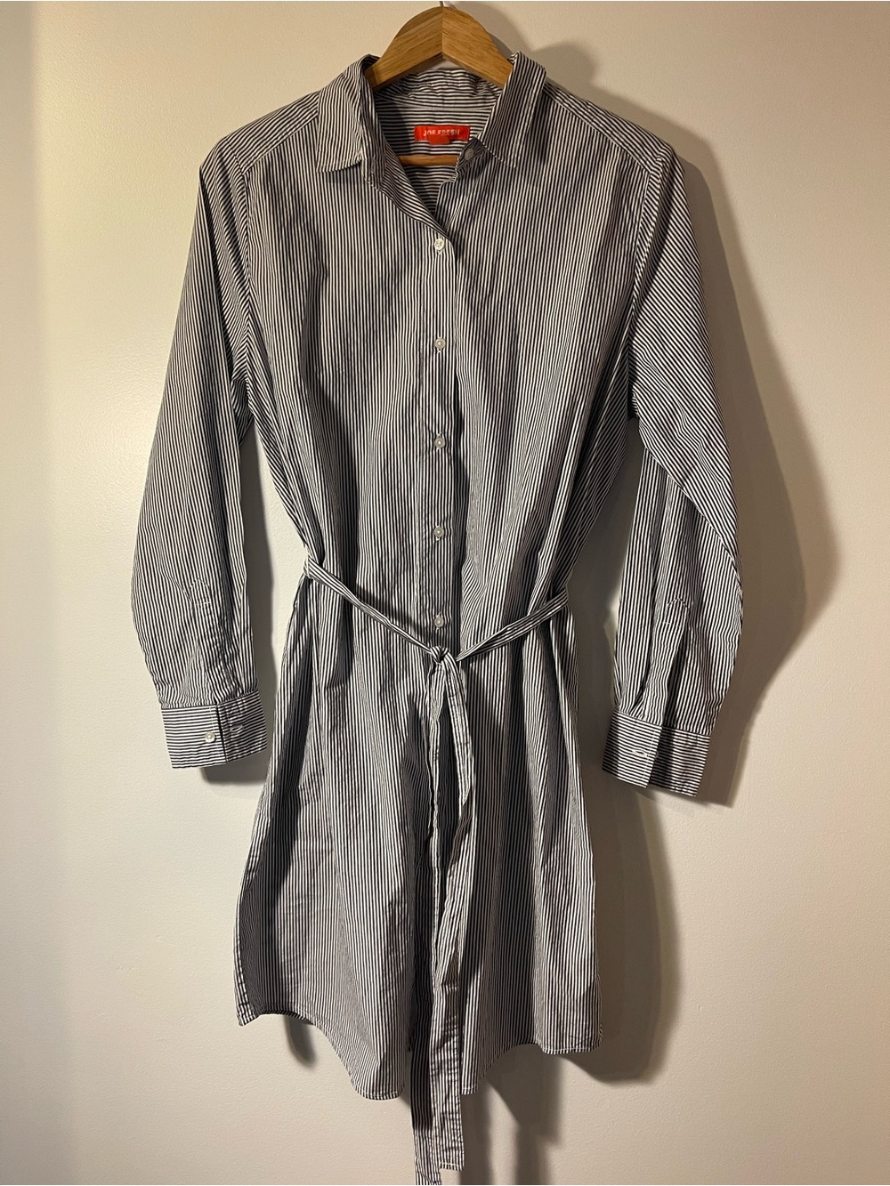 Joe Fresh Blue White Stripe Long Sleeve Belted Shirt Dress L